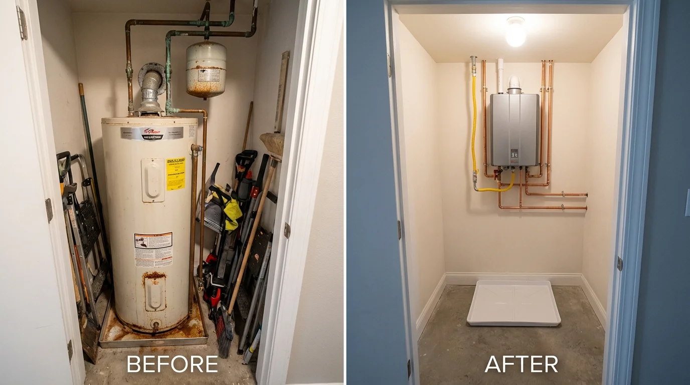 Tank water heater versus wall-mounted tankless unit comparison for Mesquite, TX homeowners