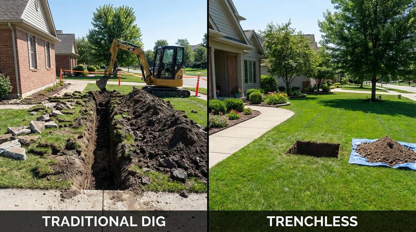 Trenchless sewer repair with minimal yard damage versus traditional excavation in Mesquite, TX